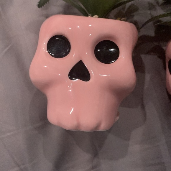 A set of two pink skull fake plant decor. - Picture 2 of 4
